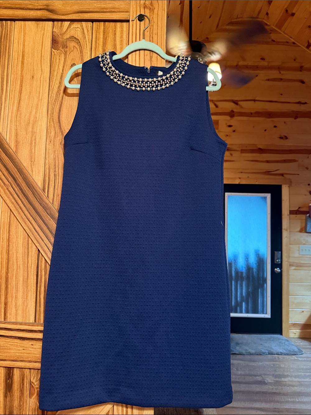 Adrienne Vittadini Navy Pearl-Trim Sleeveless Shift Dress
